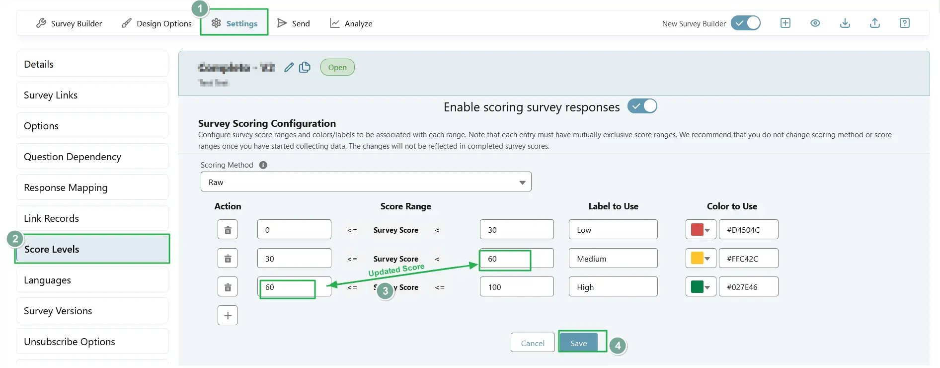 Updating Scores for Completed Surveys - SurveyVista