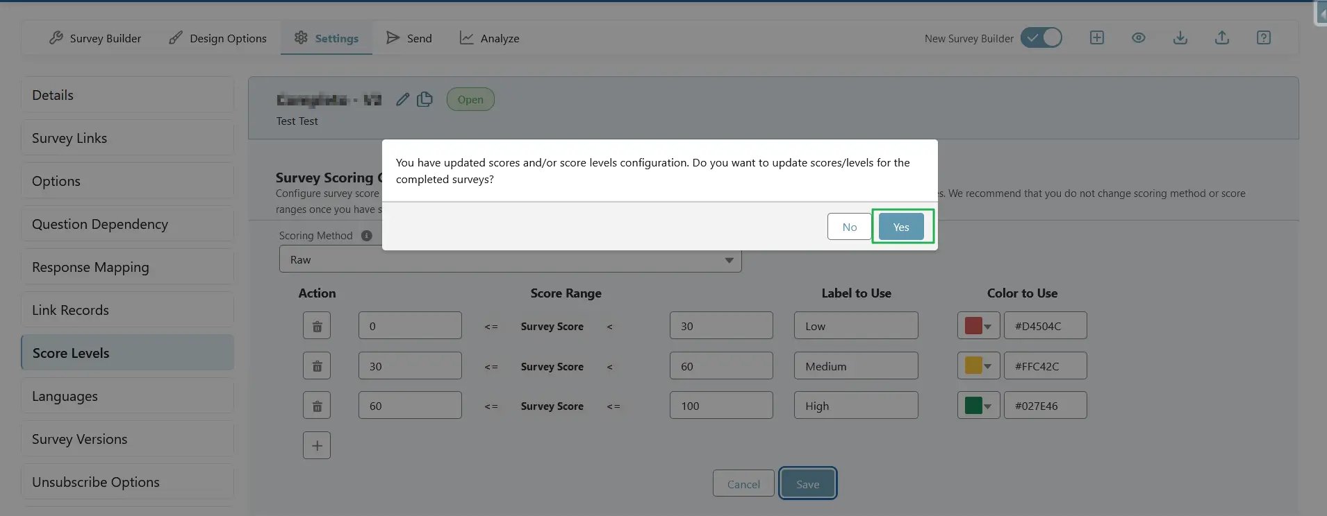 Updating Scores for Completed Surveys - SurveyVista