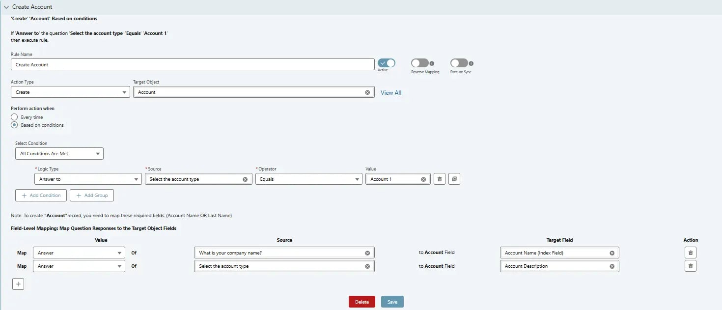 Map Salesforce Data question Response with Based On Condition