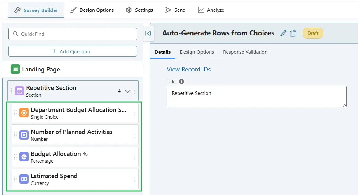 Auto-Generate Rows from Choices of a Single Choice Question