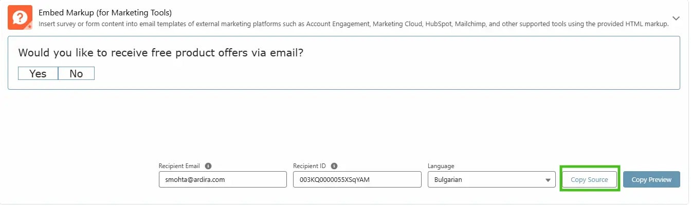 Embedded Question in Email