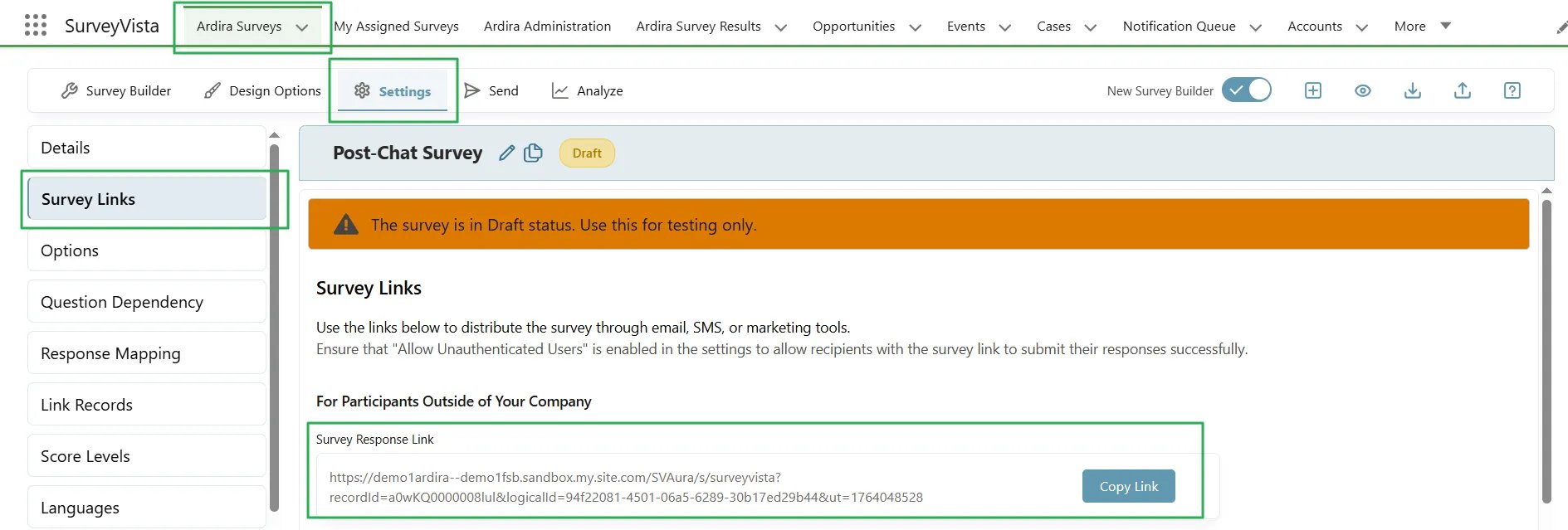 Integration with Messaging for In-App and Web (MIAW) - SurveyVista