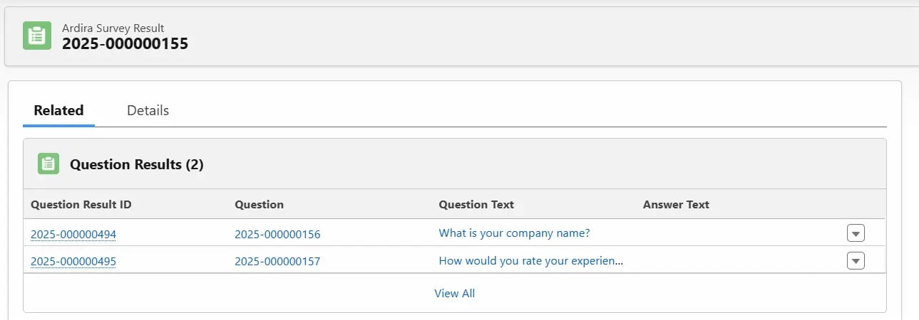 Create Question Results for New Question