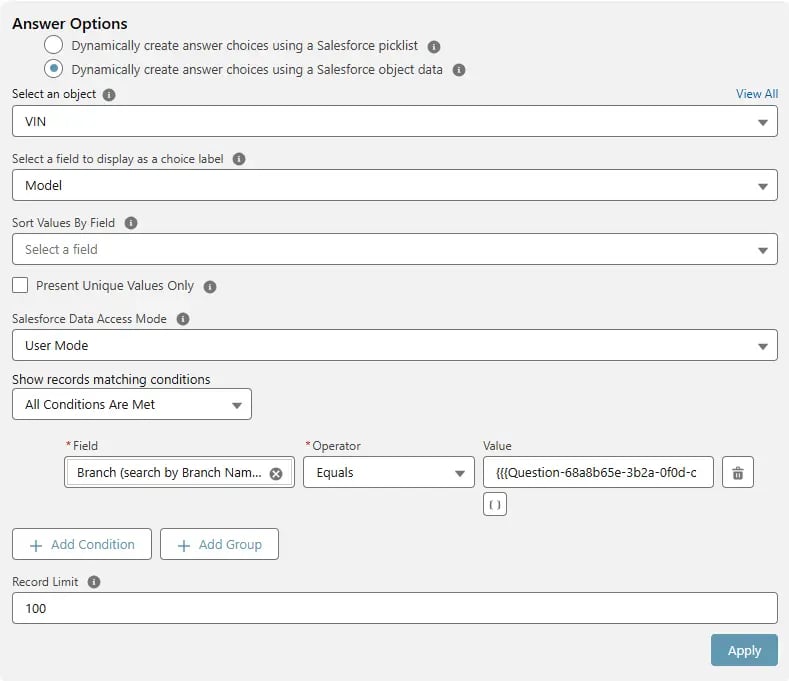 Use case of Salesforce Data Controlling - SurveyVista