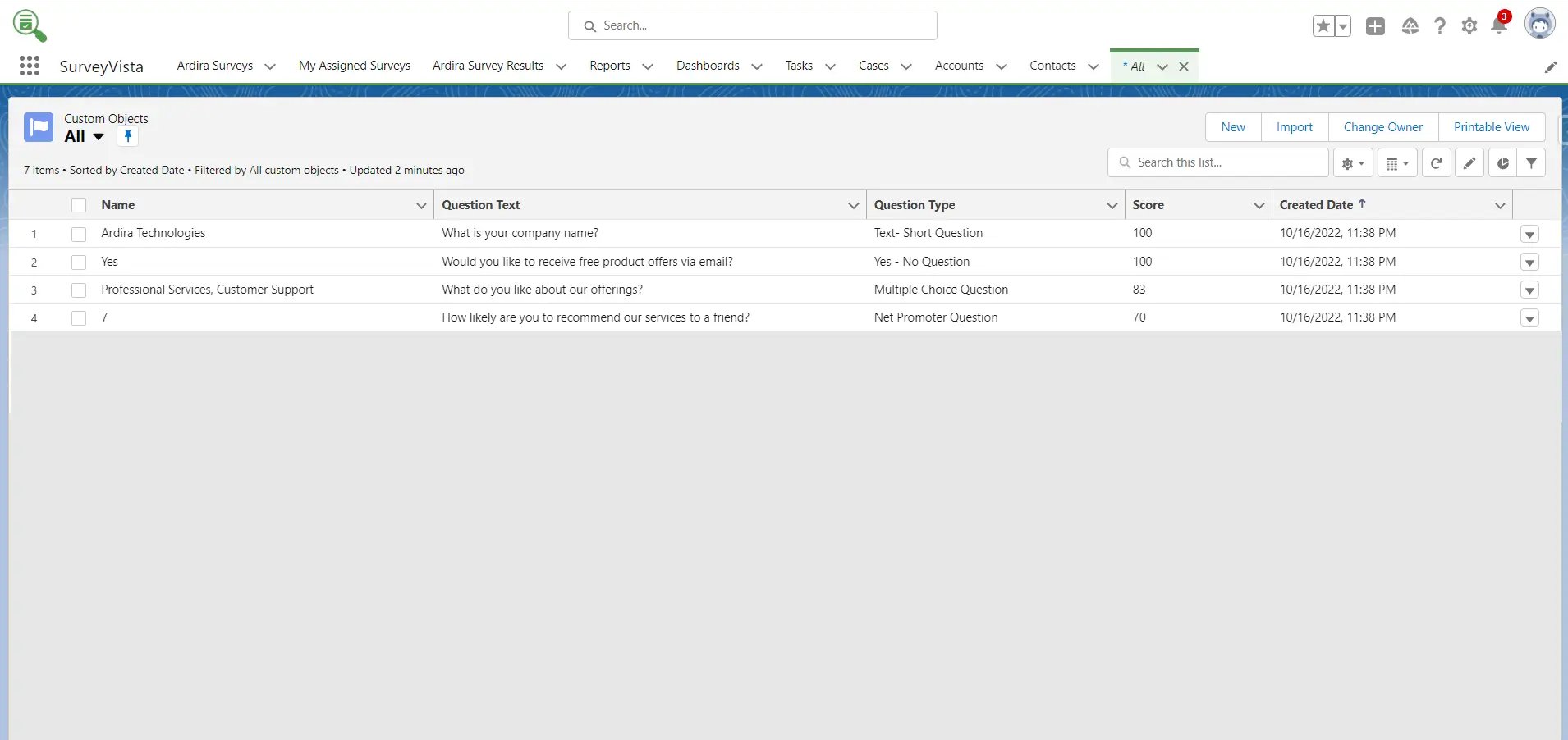 Create multiple Custom Object Records - SurveyVista