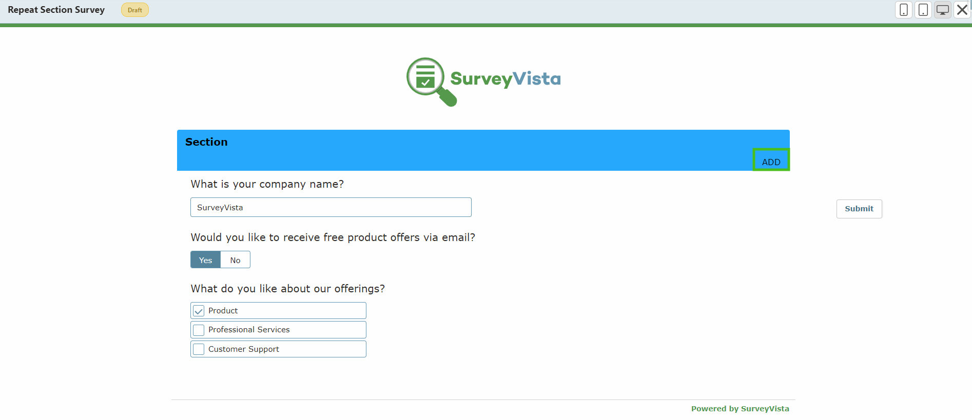 Allow to Repeat Section - SurveyVista