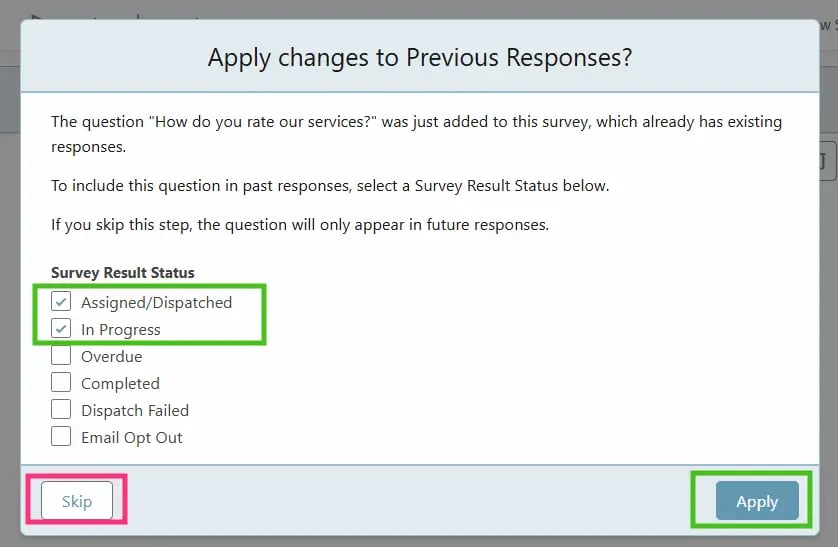 Create Question Results for New Question