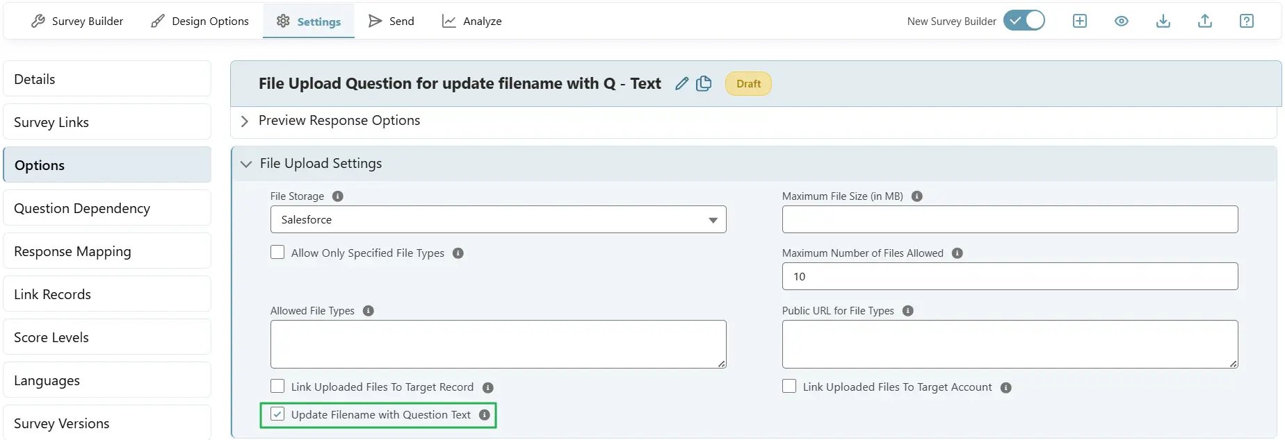 Update Filename with Question Text