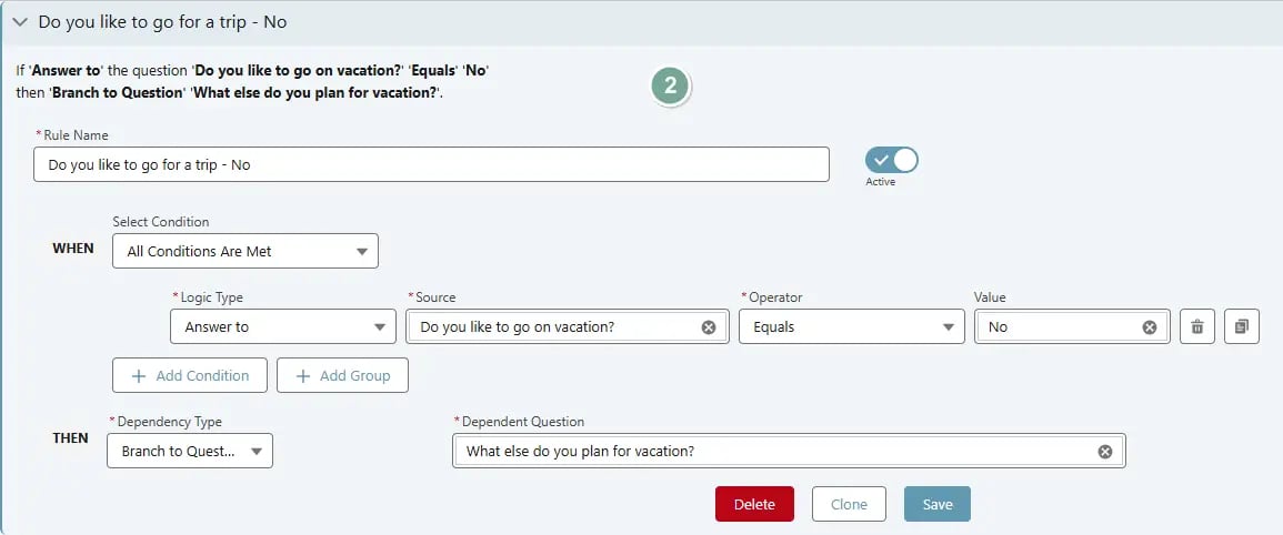 Use case of ‘Branch Rule’ dependency with multiple questions and ...