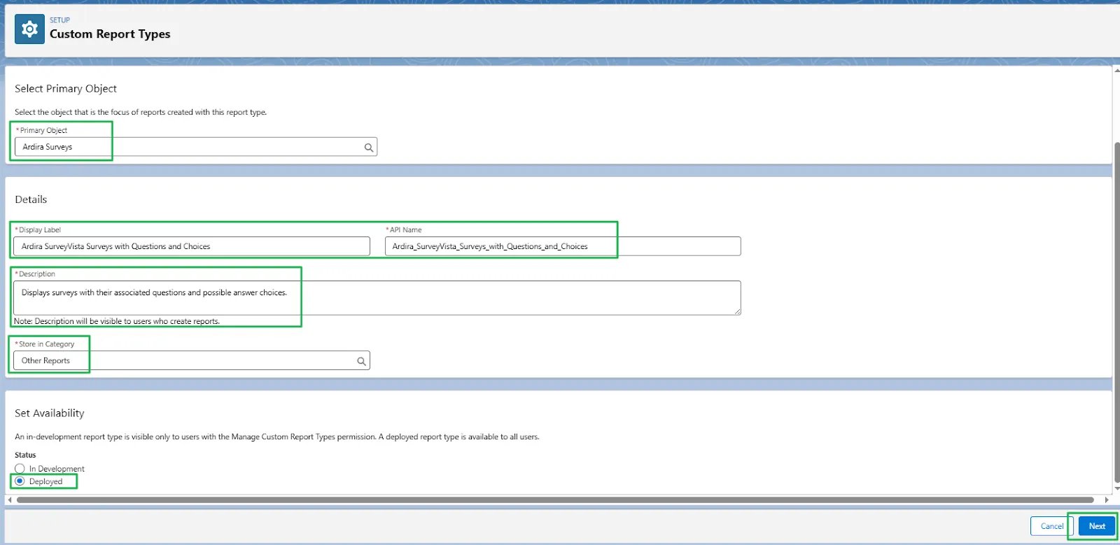 Building a Custom Report Type - SurveyVista