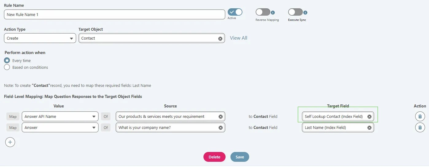 Map Answer API Name to Lookup fields
