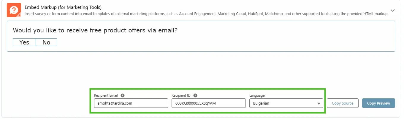 Embedded Question in Email