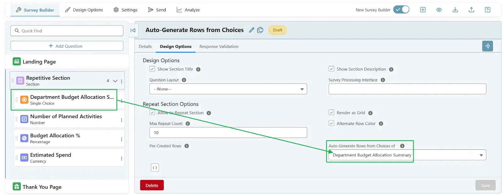 Auto-Generate Rows from Choices of a Single Choice Question