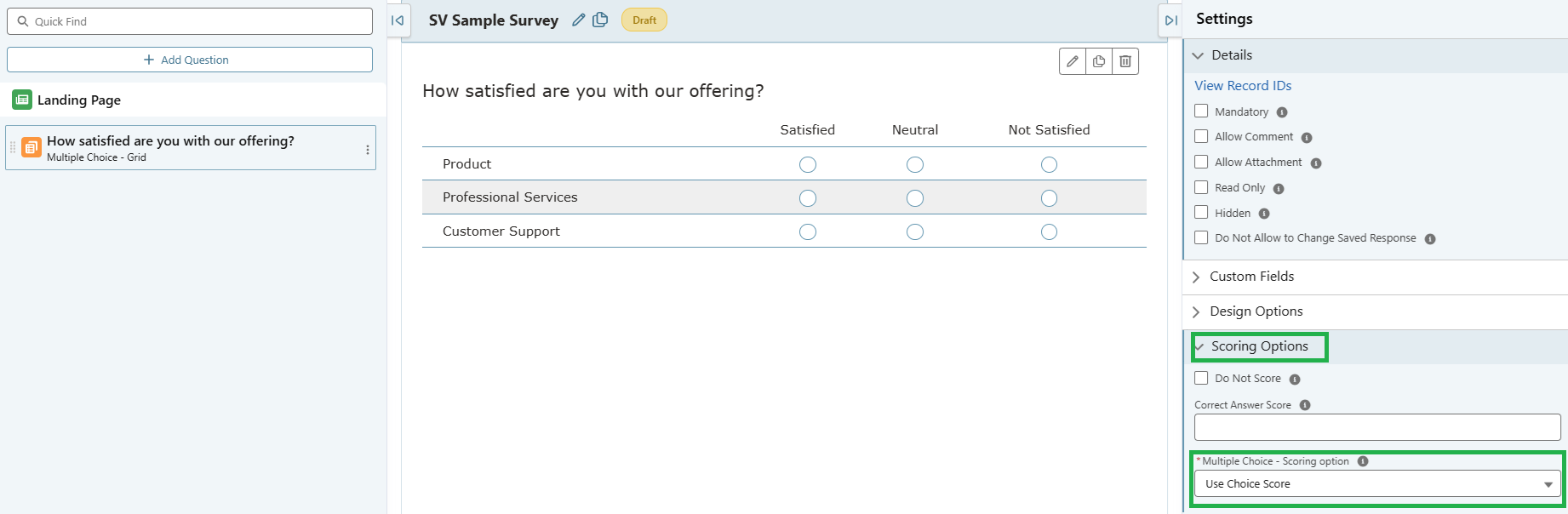 Question and Survey Score Calculation - SurveyVista