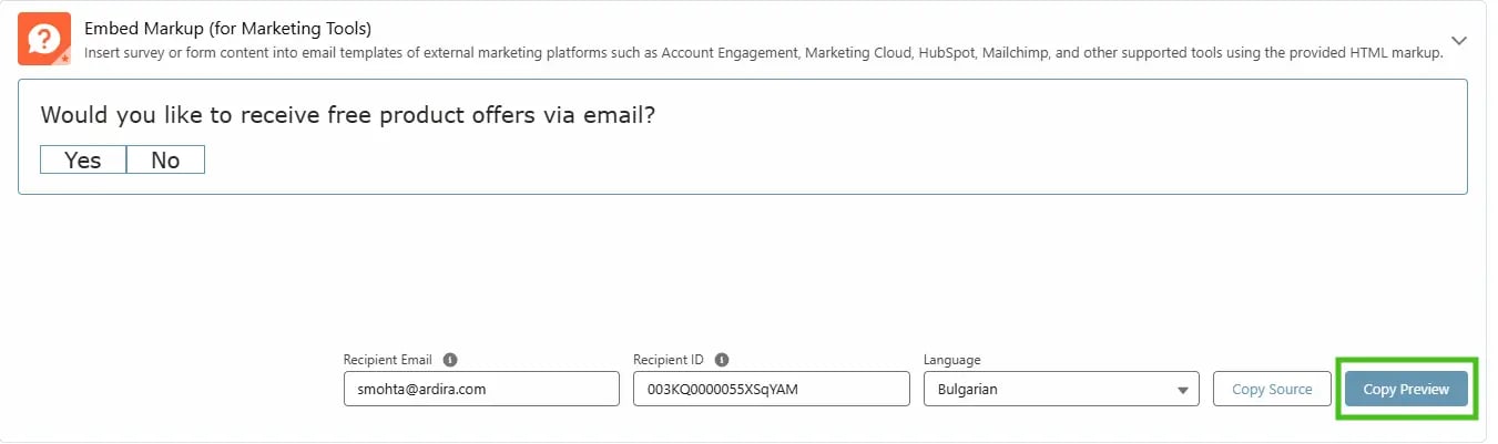 Embedded Question in Email