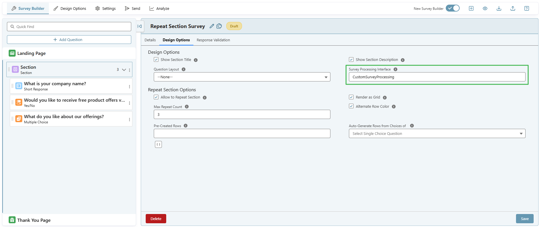 Allow to Repeat Section - SurveyVista