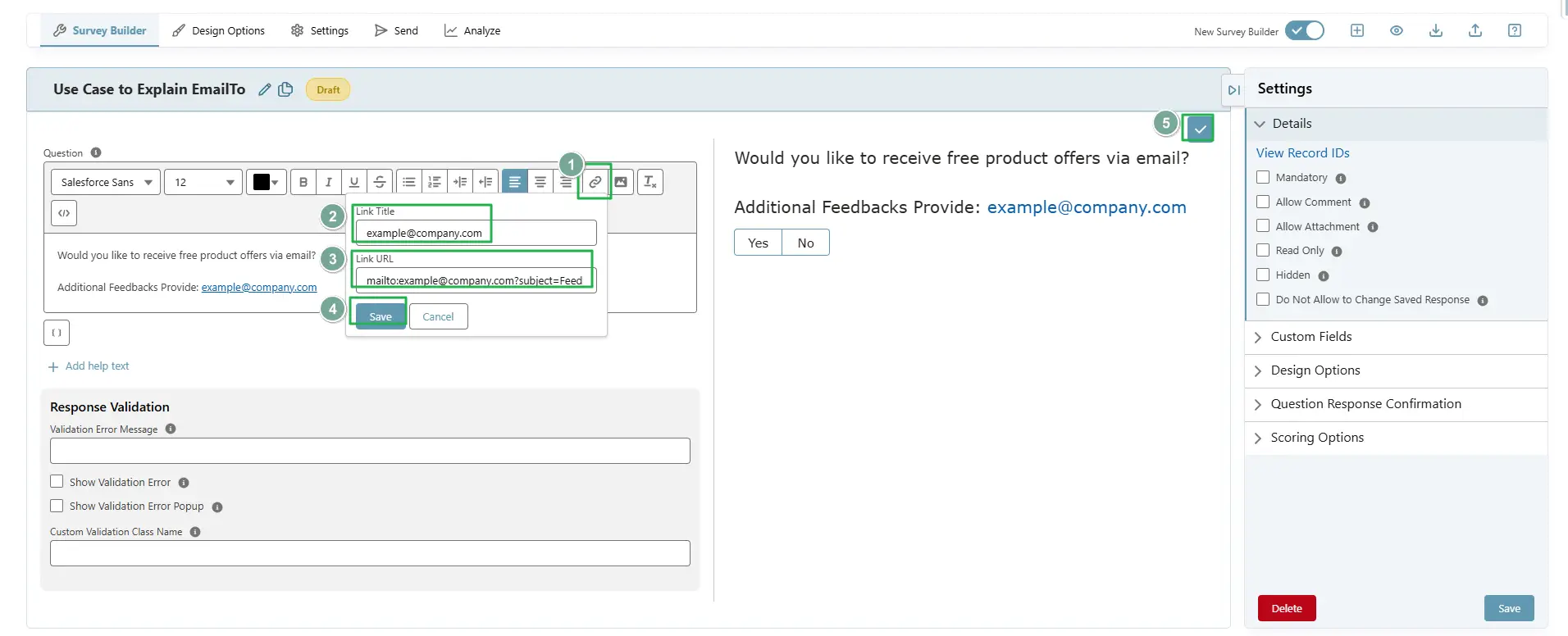 Configure Mailto in Survey Question - SurveyVista