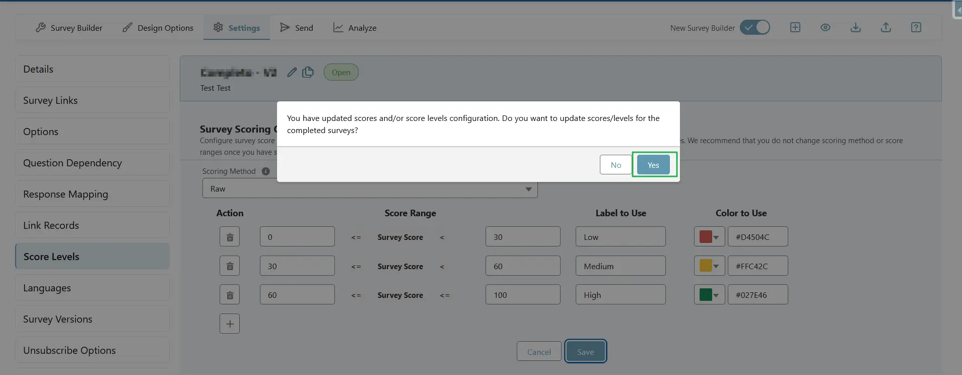 Updating Scores for Completed Surveys - SurveyVista