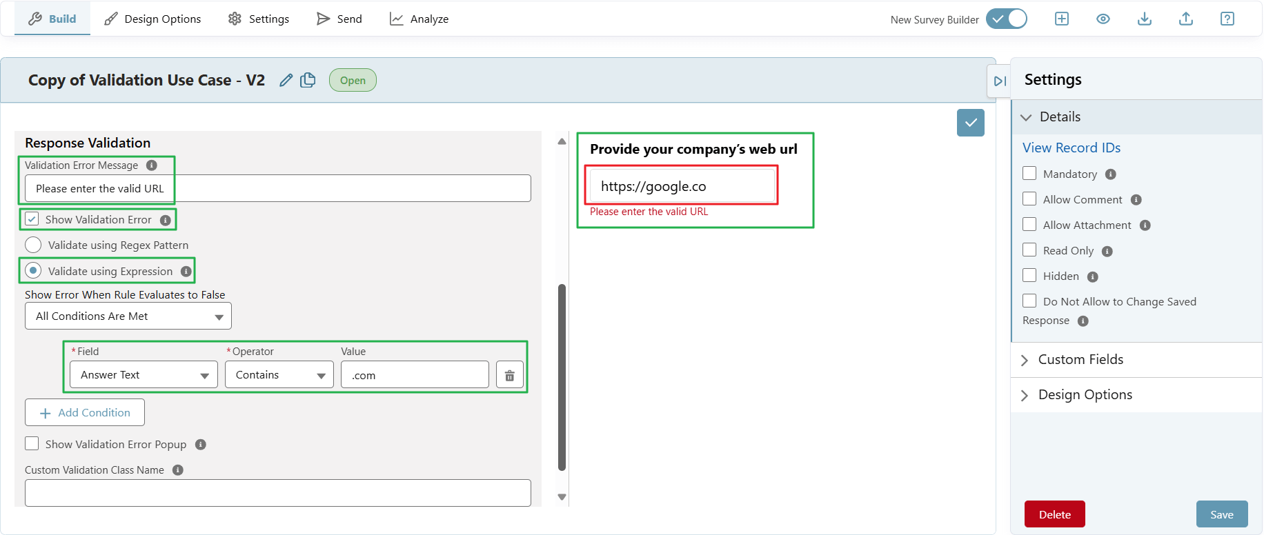 Configure Question Response Validation - SurveyVista