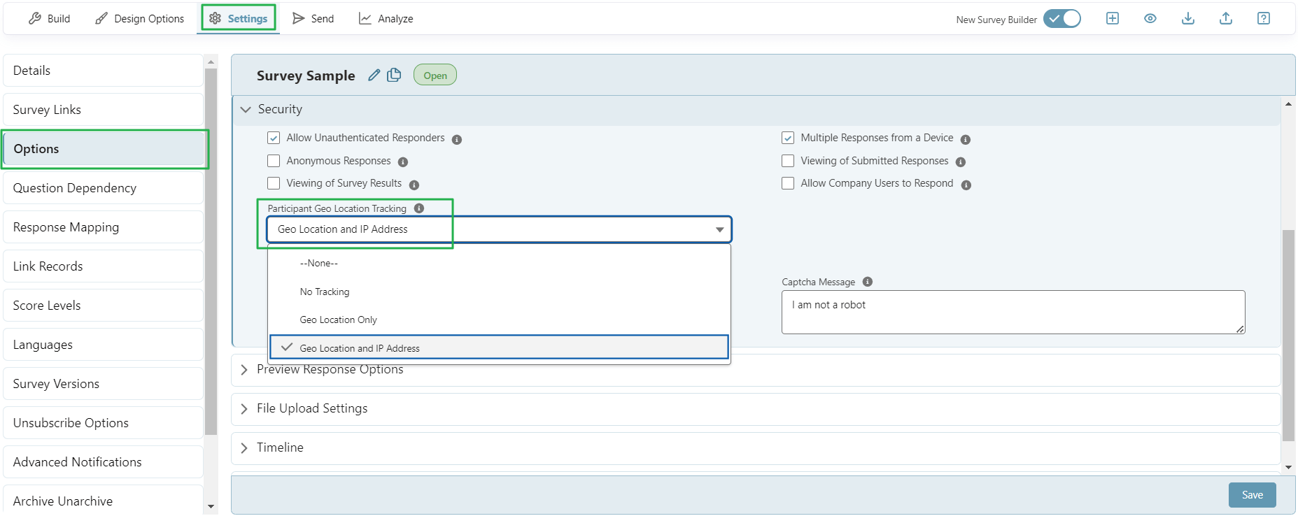 Geo Location Configuration - SurveyVista